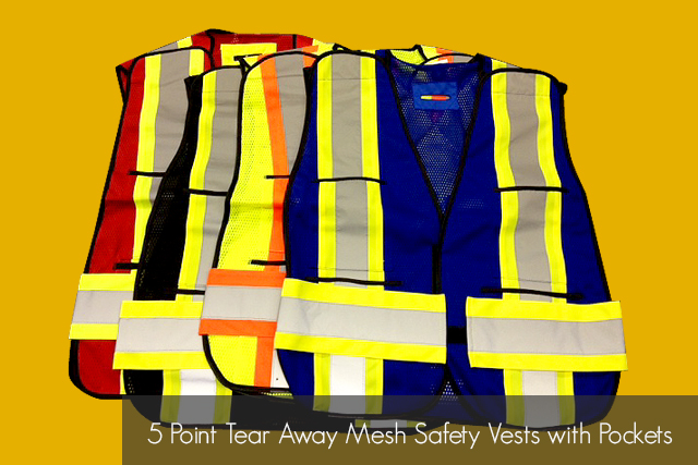 5 Point Tear Away Mesh Safety Vests with Pockets