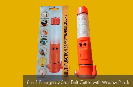 <strong>Part Number</strong>
8 in 1 Emergency Seat Belt Cutter with Window Punch – BKTW-3                        
<strong>Contents</strong>                       
Seat Belt Cutter
Window Punch with Cover
LED Flashlight
3 Red Flashing Warning Lights
Light, Beacon and Alarm
SOS Loud Whistle Alarm Sound
Magnetic Bottom
Rubber Seal for Waterproofing
Products/Kits displayed may vary slightly than portrayed.