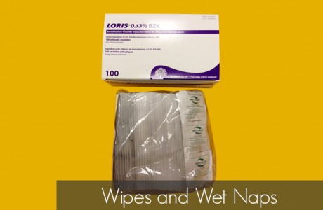 <strong>Part Number</strong>
Antiseptic Wipes (100/box) - #821-126-01
Wet Naps (100/bag) - #085-D11055
<strong>CONTENTS</strong>
Benzalkonium Chloride Wipes 100/box
Wet Naps 100/bag  
Products/Kits displayed may vary slightly than portrayed.