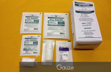 <strong>Part Number</strong> 
4”x4” Sterile Gauze Pads – 680-4412
3”x3” Sterile Gauze Pads – 680-3312
2”x2” Sterile Gauze Pads – 680-2212
4”x4” Non-Sterile Gauze Sponges – 355-B3005-X
3” Conform Gauze Roll Bandage – L-12052-1
2” Conform Gauze Roll Bandage – L12050-1
Sterile Eye Pads – L-12250-1
<strong>CONTENTS</strong>
4”x4” Sterile Gauze Pads 
3”x3” Sterile Gauze Pads
2”x2” Sterile Gauze Pads 
4”x4” Non-Sterile Gauze Sponges (2”x2” and 3”x3” also available)
3” Conform Gauze Roll Bandage 
2” Conform Gauze Roll Bandage (4” also available)
Sterile Eye Pads 
Products/Kits displayed may vary slightly than portrayed.