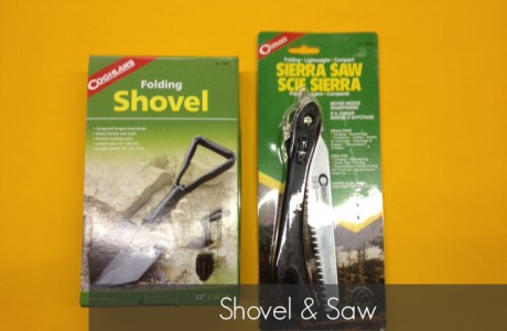 <strong>Part Number</strong>  
Folding Shovel – 9065
Sierra Saw – 8400
<strong>CONTENTS</strong>
Folding Shovel (tempered forged steel blade with metal handle and shaft)
Sierra Saw (tempered flexible steel blade cuts smooth and clean, with locking blade)
Products/Kits displayed may vary slightly than portrayed.