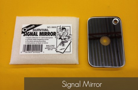 <strong>Part Number</strong>  
Survival Signal Mirror – 9900
<strong>CONTENTS</strong>
2”x3” in size
Highly reflective laminated glass
Sight grid retro-reflective mesh for aiming reflected light flashes with pin-point accuracy
Products/Kits displayed may vary slightly than portrayed.