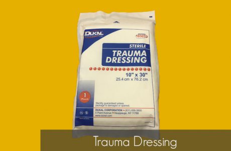 <strong>Part Number</strong>
Trauma Dressing – DUKAL1030TD
<strong>Contents</strong>
Trauma Dressing (Sterile,10”x30”, other sizes also available)
Products/Kits displayed may vary slightly than portrayed.